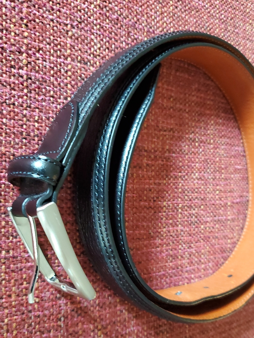 Johnston Murphy 38  Men's Black Leather Belt with Silver Buckle Sz 38
